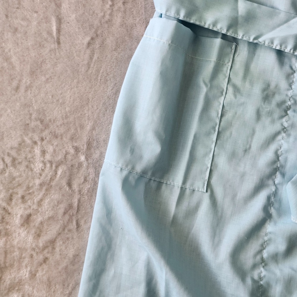 Vintage 1960s/70s Robe Baby Blue w/ Navy Stripe Pockets Men's XL Belt‎ Dad - Picture 6 of 13